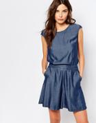Sisley Chambray Romper With Open Back - Blue
