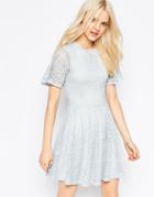 Asos Skater Dress With Lace Back And Keyhole - Soft Gray