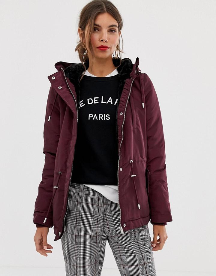 Y.a.s Hooded Short Parka Coat-red