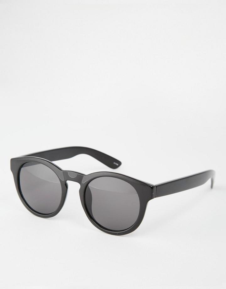 Monki Retro Round Sunglasses - Solid Black