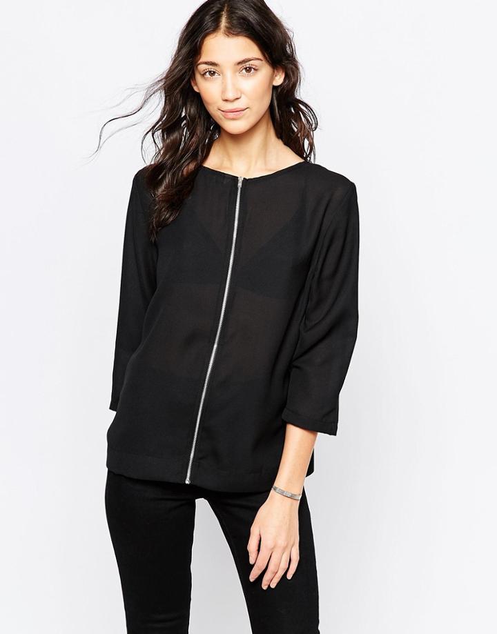 Brave Soul V Neck 3/4 Sleeve Top - Black