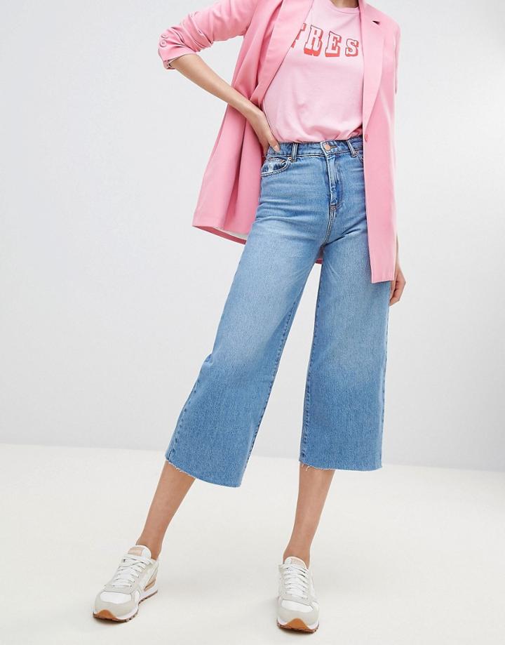 Stradivarius Denim Plain Culotte - Blue