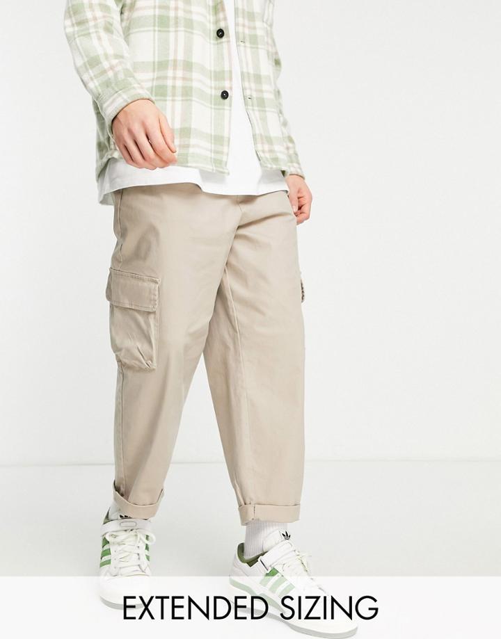 Asos Design Wide Leg Cargo Pants In Beige-neutral