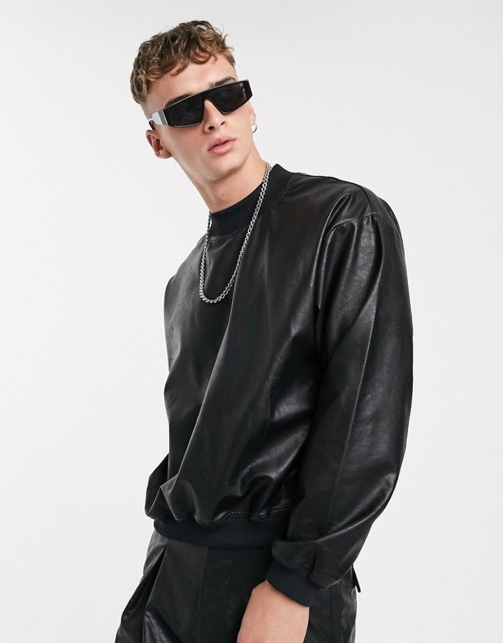 Asos Design Two-piece Oversized Sweatshirt In Faux Leather-green