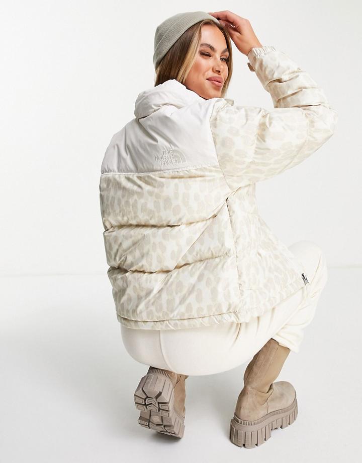 The North Face 1996 Retro Nuptse Leopard Print Jacket In White