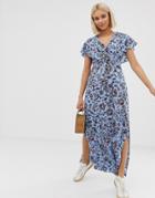 Qed London Tie Back Wrap Front Maxi Dress In Floral Print - Multi