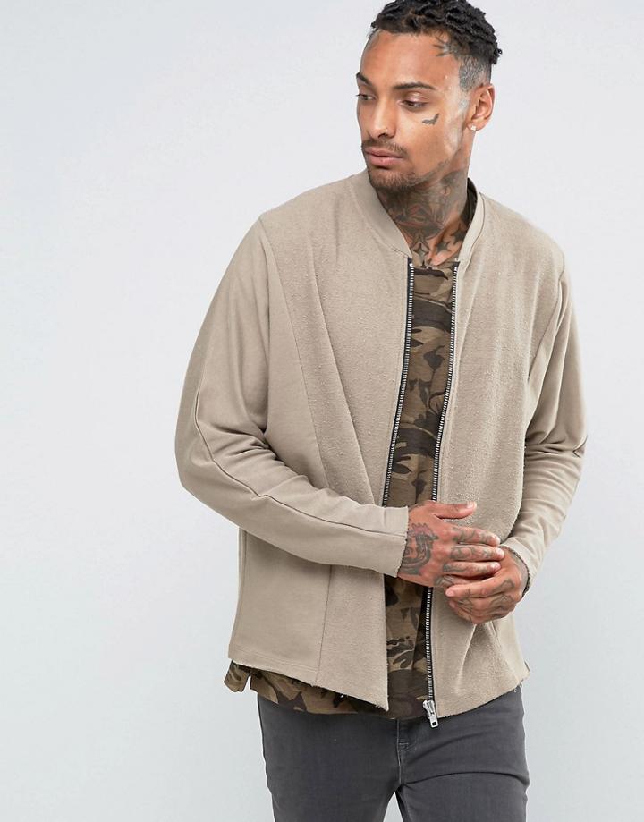 Asos Super Oversized Jersey Bomber Jacket With Textured Panels - Beige