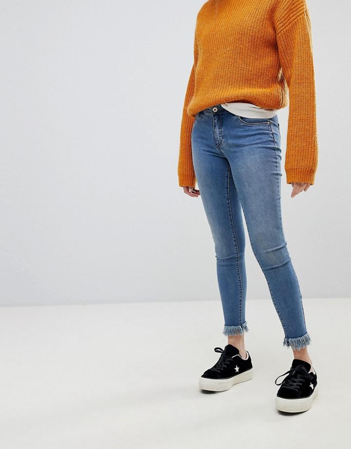 Only Skinny Jean With Frayed Hem - Blue