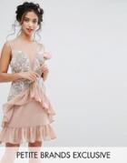 Maya Petite Mesh Insert Embellished Mini Dress With Peplum Hem Detail - Pink