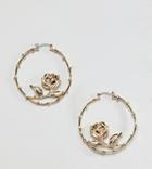 Reclaimed Vintage Inspired Rose Hoop Earrings - Gold