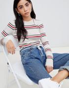 Asos Design Cropped Sweater In Neutral Stripe-stone
