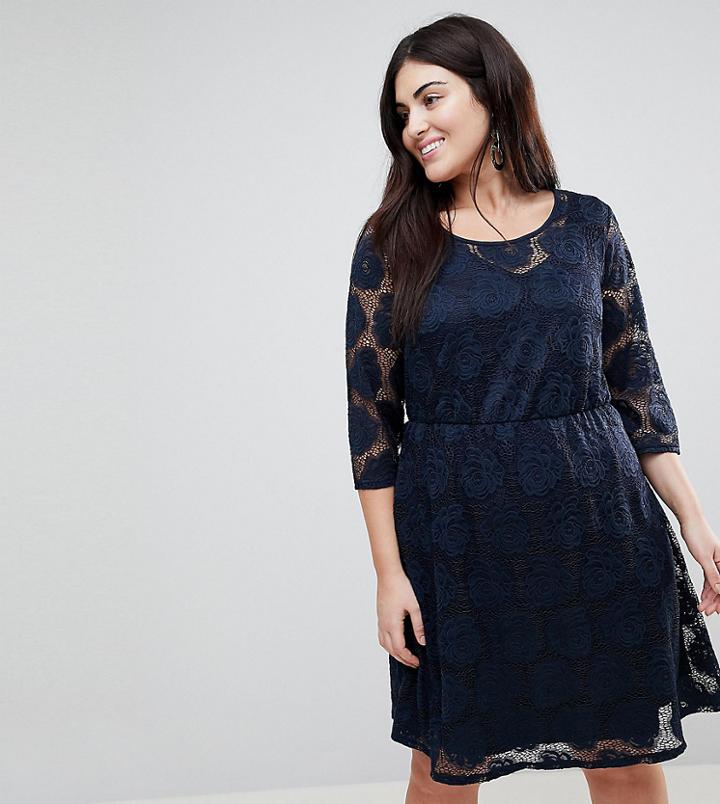 Junarose Lace Skater Dress - Navy