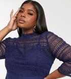 Little Mistress Plus Lace Detail Midaxi Dress In Navy