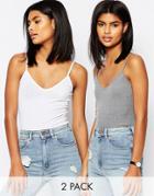 Asos The Strappy Rib Cami 2 Pack - White