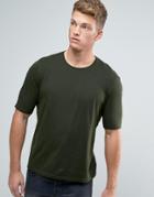 Sisley Crew Neck T-shirt With Back Raglan Detail - Green