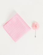 French Connection Dotted Pocket Square & Lapel Pin Set-pink