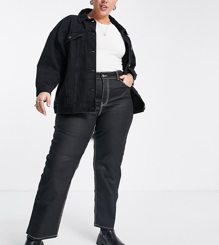 Dr Denim Plus Li High Waist Straight Leg Jeans In Coated Black