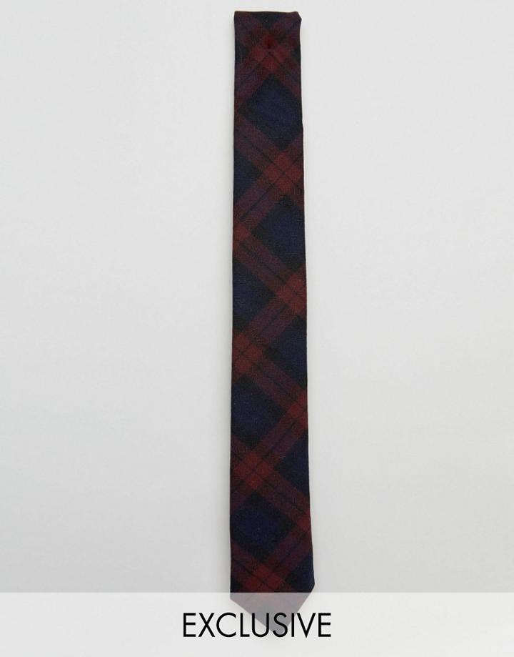Noose & Monkey Blade Tie In Plaid - Red