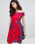 Closet London Bardot Midi Dress In Splash Print - Multi