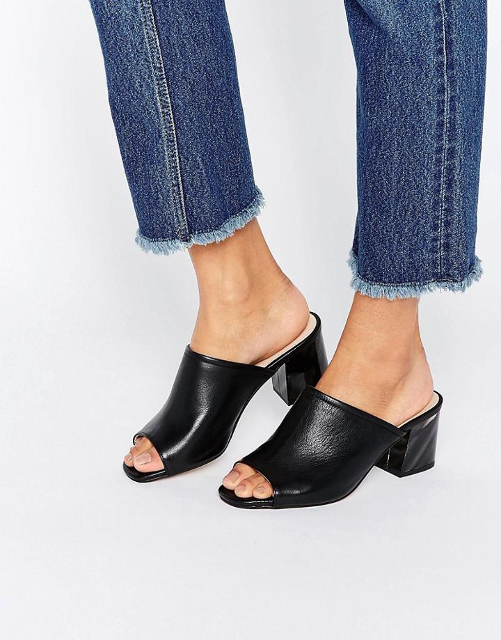 Kg By Kurt Geiger Hector Black Leather Mid Heeled Mules - Black