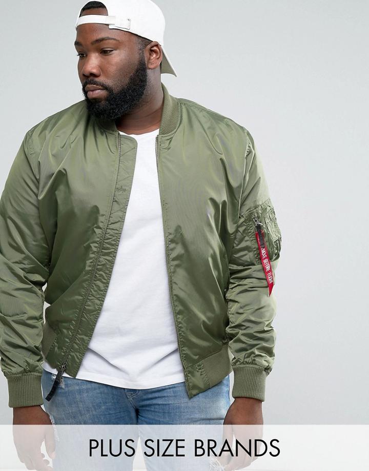 Alpha Industries Plus Ma1-tt Bomber Jacket Slim Fit In Green - Green