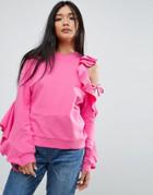 Asos Sweat With Ruffle Cold Shoulder - Purple