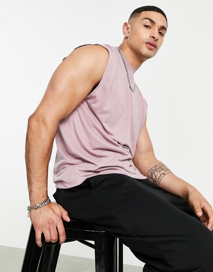 Asos Design Oversized Tank Top In Pink Linen Look