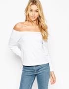 Asos The Off Shoulder Sweatshirt In Cotton - White