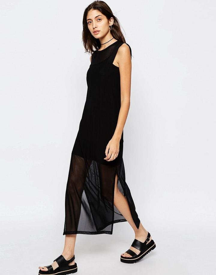 Asos Maxi Dress In Sheer Mesh - Black