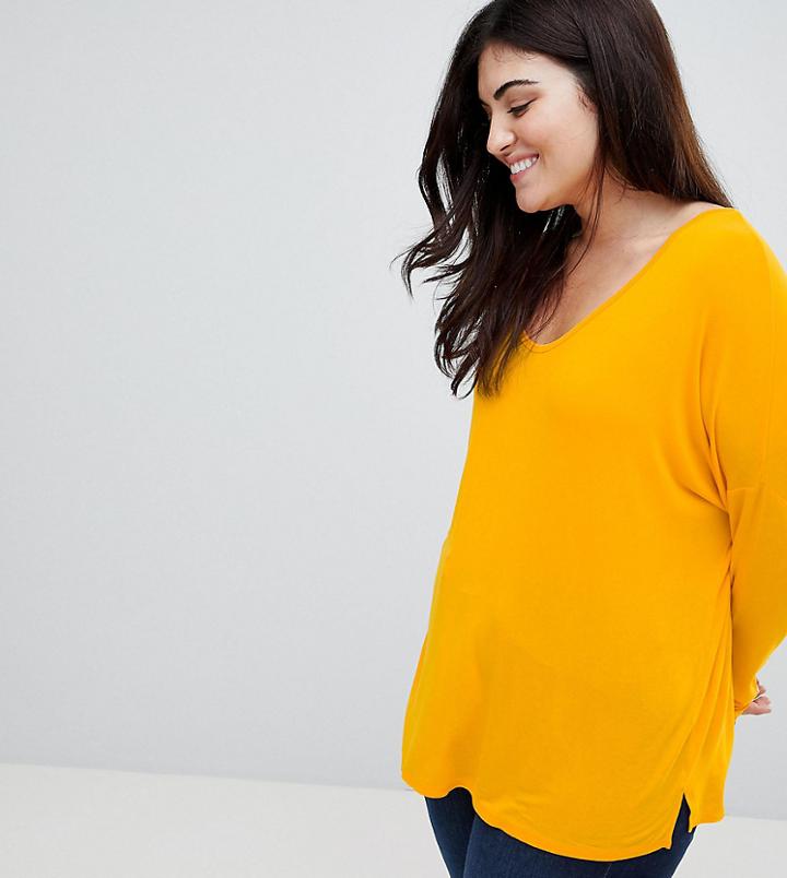 Asos Design Curve Top With Batwing Long Sleeve In Yellow - Yellow