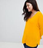 Asos Design Curve Top With Batwing Long Sleeve In Yellow - Yellow