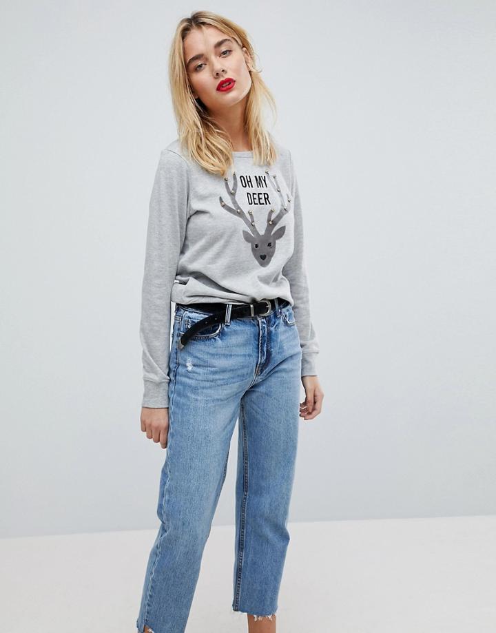 Vero Moda Reindeer Sweat Top - Gray