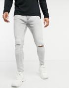 Bershka Super Skinny Jeans In Light Gray-grey