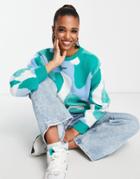 Asos Design Oversized Sweater In Abstract Pattern-green