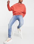 Jack & Jones Intelligence Tom Spray On Jeans In Light Blue-blues