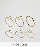 Asos Curve Pack Of 6 Fine Shape Rings - Gold