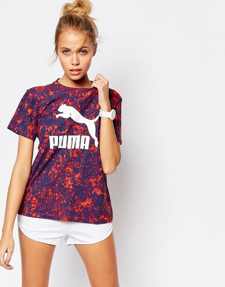 Puma Oversized Boyfriend T-shirt With Mixed Print Logo - Multi