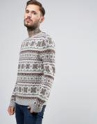 Asos Lambswool Rich Sweater With All Over Fairisle - Gray