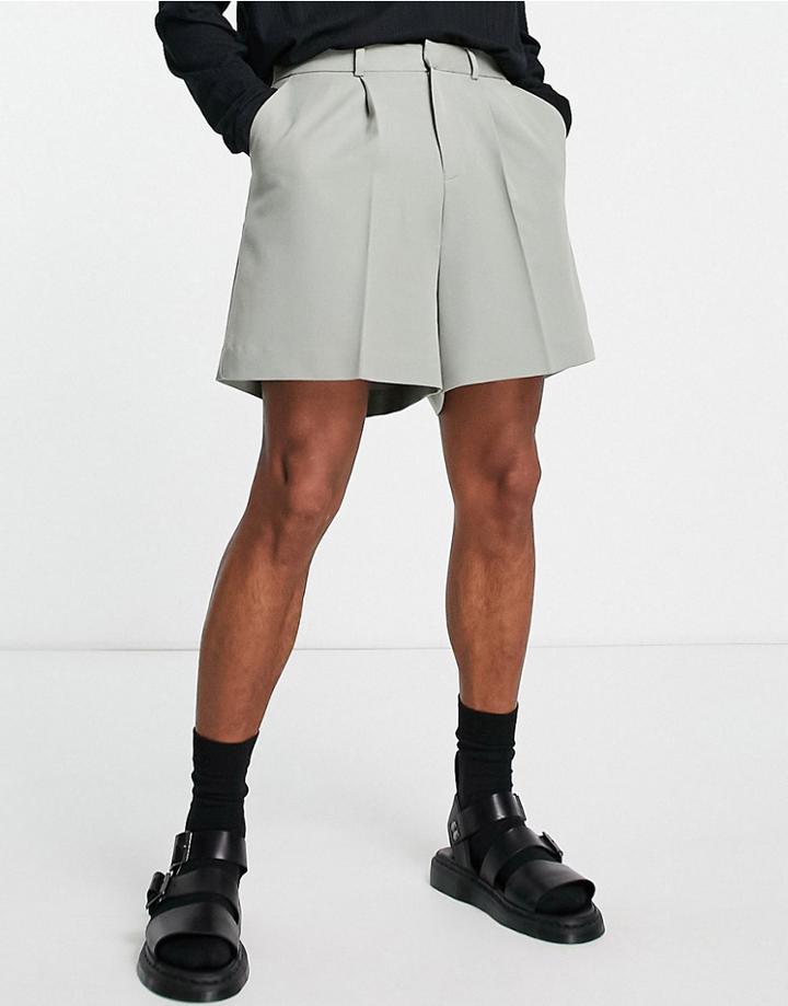 Asos Design Bermuda Crop Shorts In Khaki-green