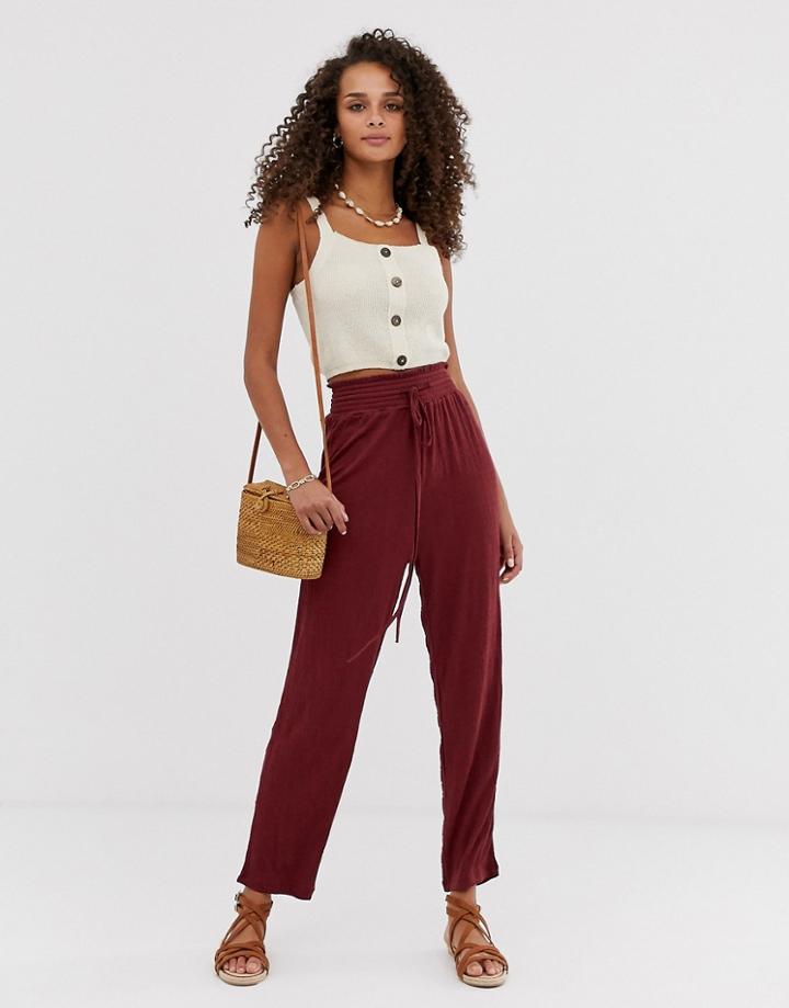 Asos Design Textured Shirred Waist Tapered Pants
