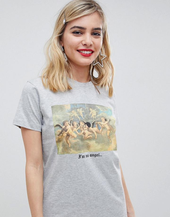Asos Design T-shirt With Photographic Cherub Print-gray