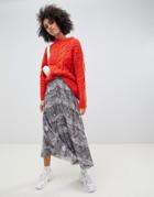 Asos Design Pleated Midi Skirt In Snake Print - Multi
