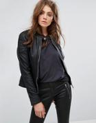 Goosecraft Collarless Leather Jacket With Ribbed Detail - Black