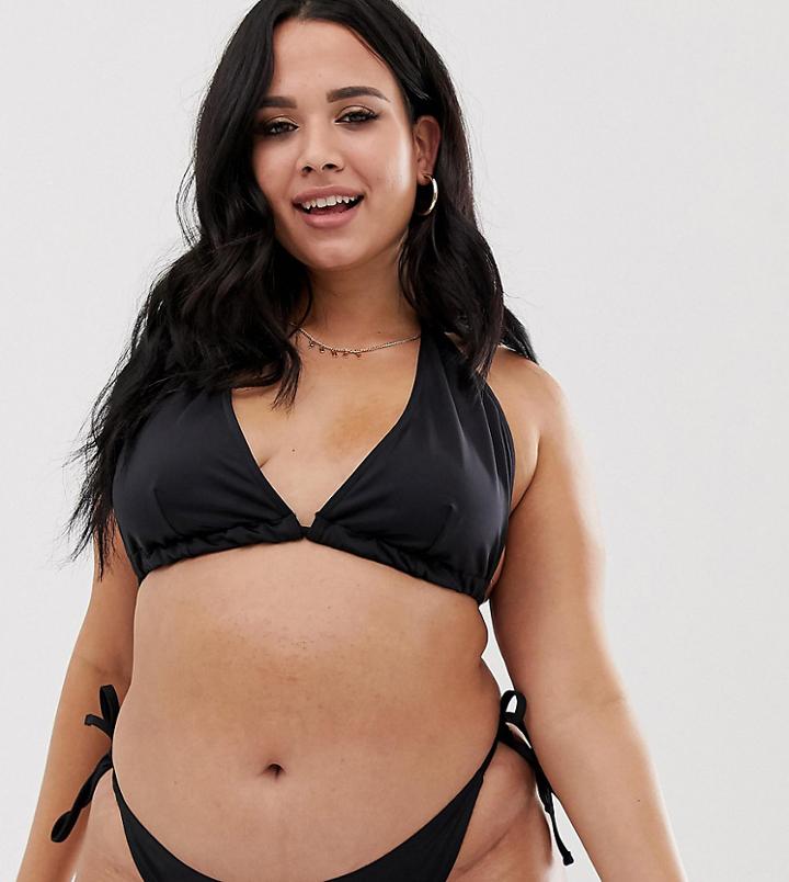 Asos Design Curve Recycled Tie Side Bikini Bottom In Black - Black