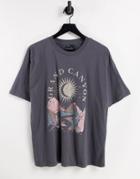 Asos Design Oversized Washed Grand Canyon T-shirt In Charcoal-grey