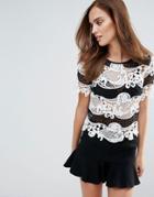 Little Mistress Monochrome Color Block Lace Top - Multi