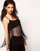 Asos Crop Top With Fringe - Black