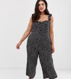 Brave Soul Plus Jumpsuit In Ditsy Floral Print-navy