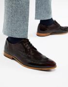 Asos Design Brogue Shoes In Burgundy Leather With Natural Sole-red
