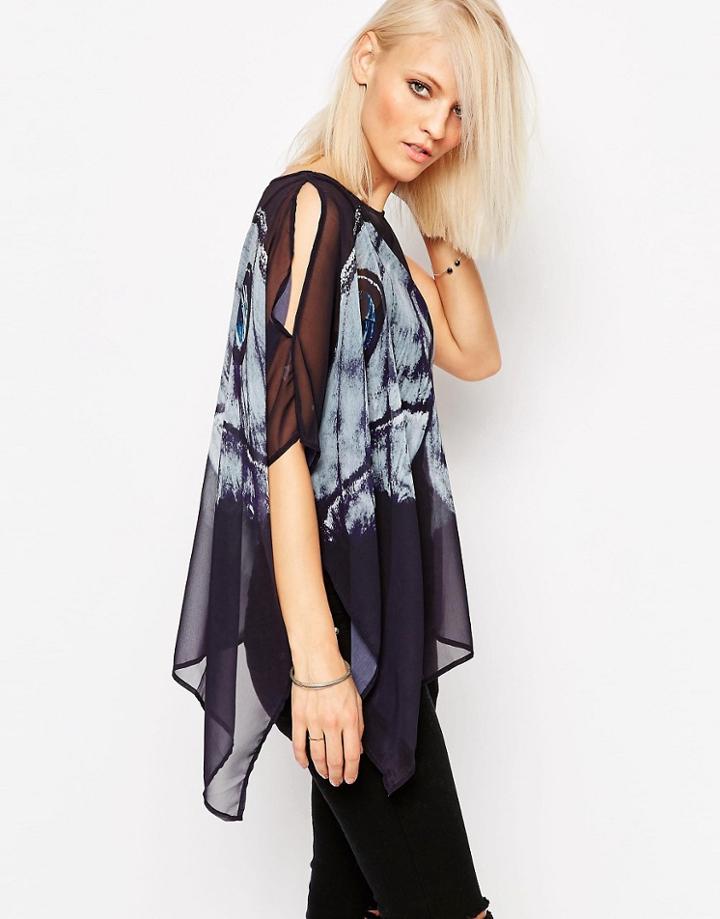 Religion Fatigue Top With Side Drape - Dark Navy